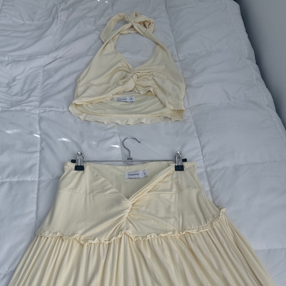 Tiger Mist Cream Halter Crop Top & Matching Skirt Set